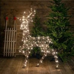 Budget 🎁 Noma 1.35m Brown Wicker Standing Richmond Stag With Warm White LEDs 😍 -UK Christmas World Sales Store 2521101 900700