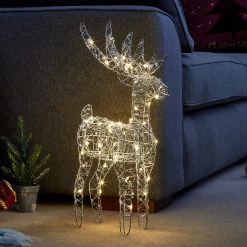 Promo ✔️ Three Kings Silver Wire Reindeer With 60 Warm White LEDs ❤️
