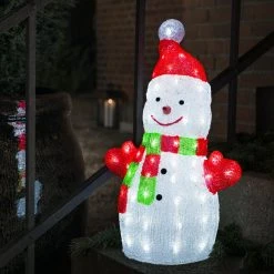 Deals 🥰 Konstsmide 50cm Acrylic Snowman With Scarf With 88 Ice White LEDs ✔️