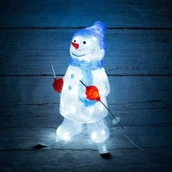 Budget ⌛ Snowtime Large Acrylic Skiing Snowman With 48 Ice White LEDs ✔️