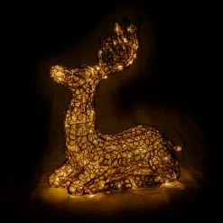 Cheap 👍 Festive Decorations Large Woodland Glass-look Acrylic Reindeer Sitting In Warm White ⌛