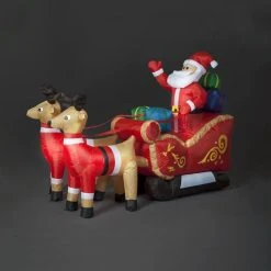 Discount 🥰 Snowtime 8ft Giant Inflatable Santa & Reindeer With Sleigh 🥰