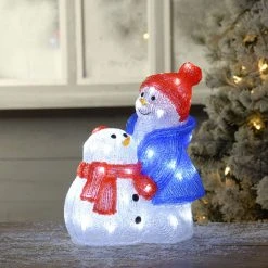 Cheap ⭐ Festive Acrylic Snowman And Baby With 40 White LED's 🌟